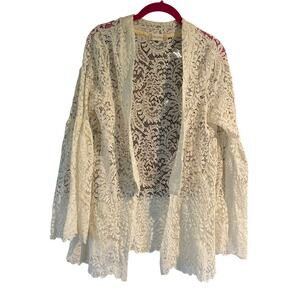 Altar'd State Cream Lace Bell Sleeve Open Front Kimono Cardigan Boho Festival S